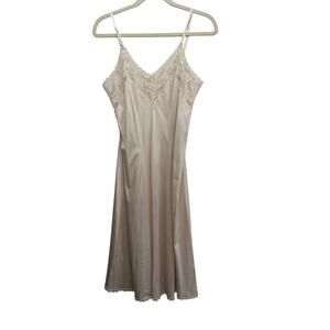 Vintage Maidenform Women's Cream Lace Camisole Full Slip Mini Dress Size 34